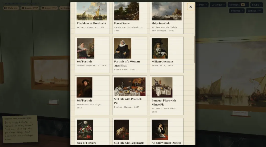 The Collection Book: a grid of collected paintings, each with its title, painter and date.